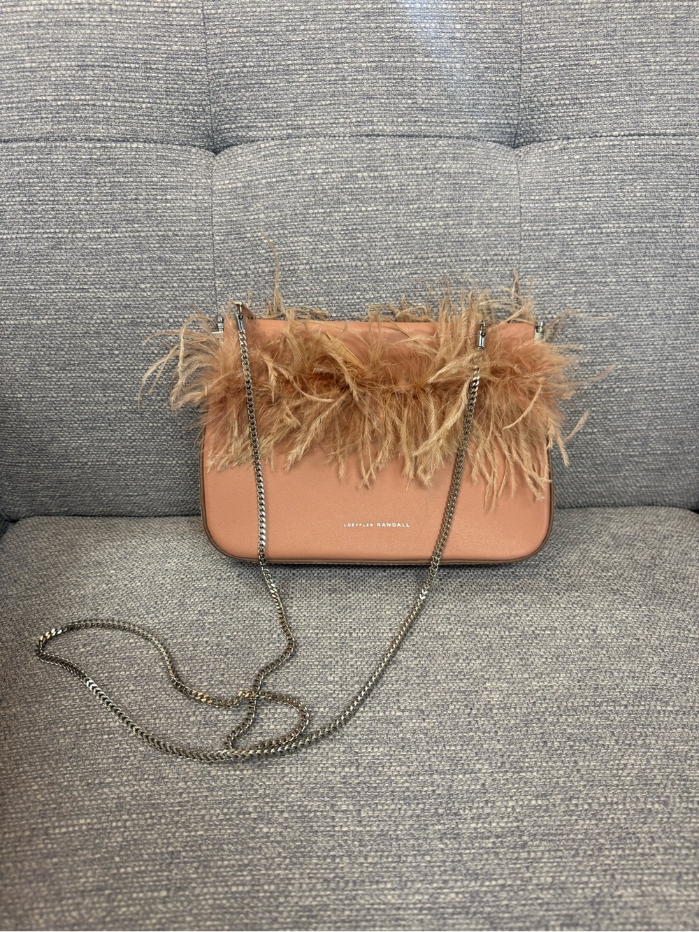 Loeffler Randall Pink Ostrich Feather Chain Crossbody Bag